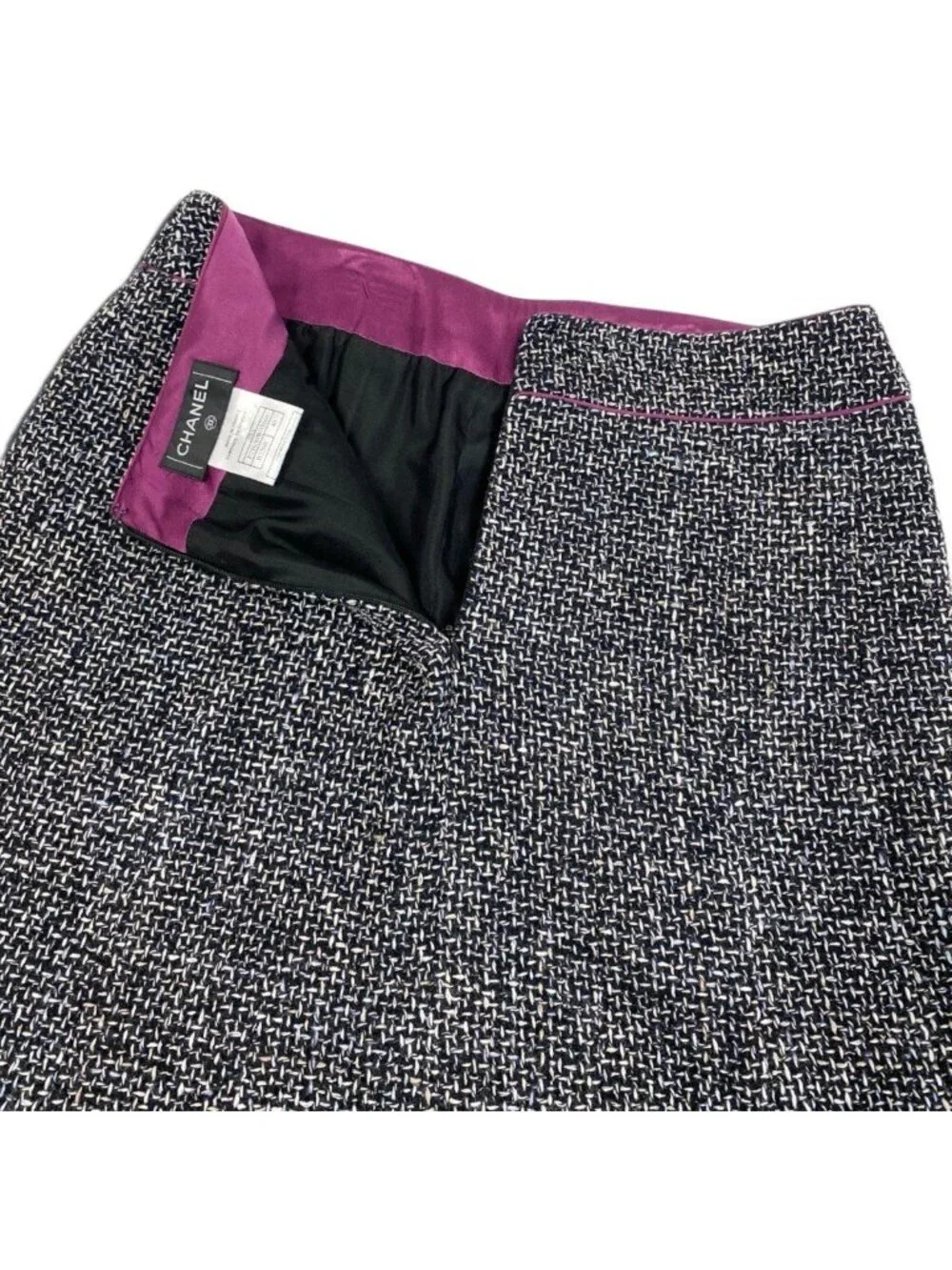 Chanel Tweed Skirt CC Logo Knee-Length Multicolor 40